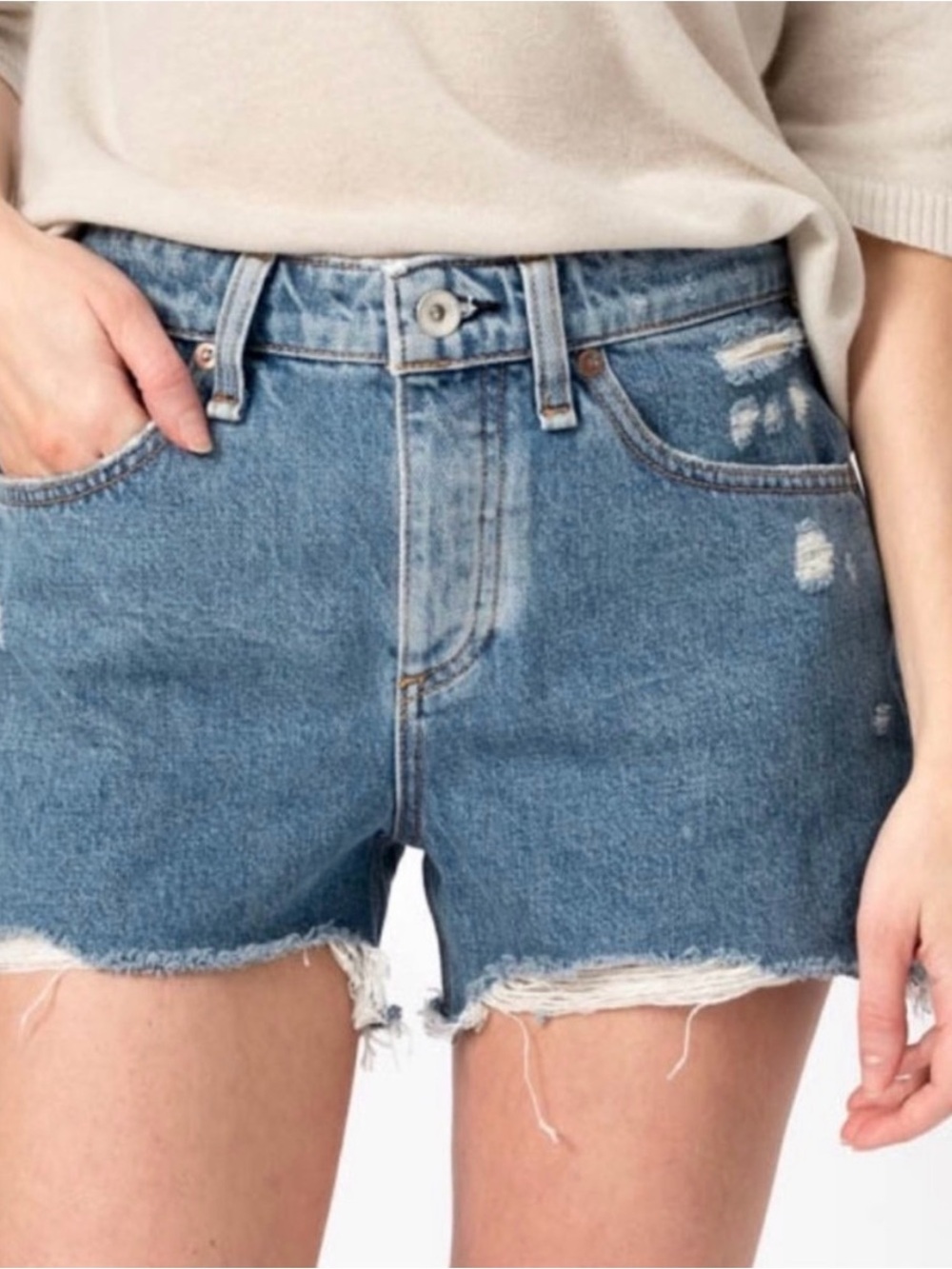 rag & bone "Dre" low-rise distressed denim cutoffs